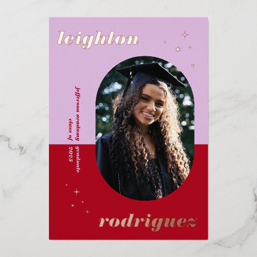 Aankondiging Folie Paars en rood Afstudeerder foto (Voorkant)