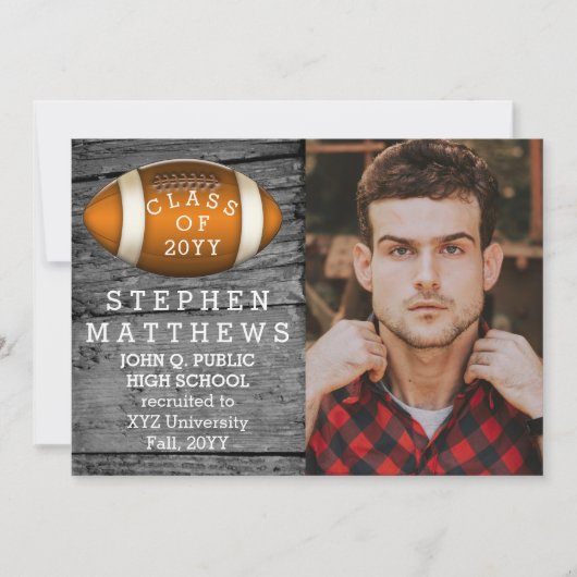 Aankondiging football Rustic Photo Afstuderen (Voorkant)