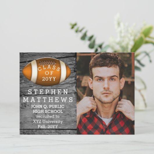 Aankondiging football Rustic Photo Afstuderen (Staand voorkant)