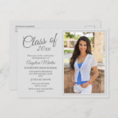 Aankondiging foto modern Chic White Afstuderen Briefkaart (Voorkant / Achterkant)