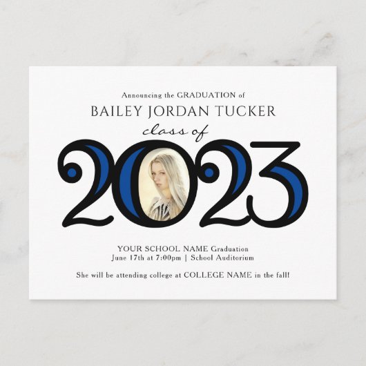 Aankondiging Fotoblauw Afstuderen Modern 2022 Briefkaart (Voorkant)