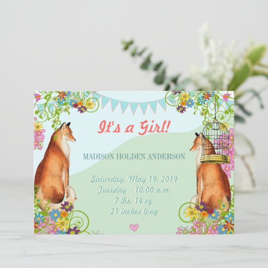 Aankondiging  Fox Bunting Garden Baby Girl (Staand voorkant)