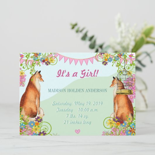Aankondiging  Fox Bunting Garden Baby Girl (Staand voorkant)