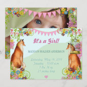 Aankondiging Fox Bunting Garden Baby Girl (Voorkant / Achterkant)