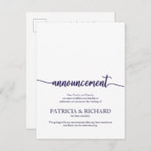 Aankondiging geannuleerd bruiloft blauw marineschr briefkaart (Voorkant / Achterkant)