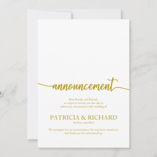 Aankondiging geannuleerd bruiloft Elegant Gold Scr (Voorkant)