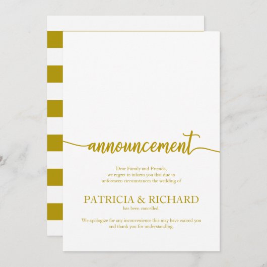 Aankondiging geannuleerd bruiloft Elegant Gold Scr (Voorkant / Achterkant)