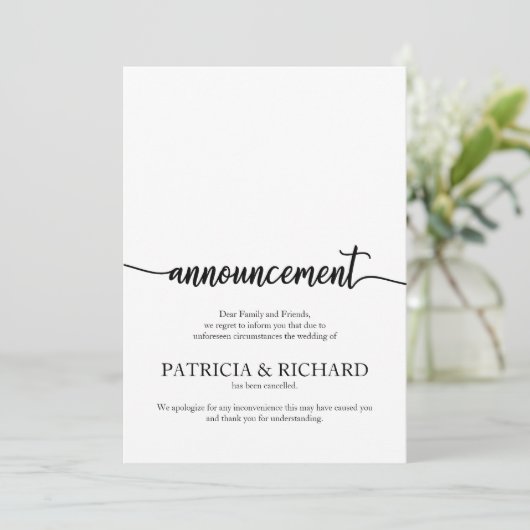 Aankondiging geannuleerd bruiloft legante kalligra (Staand voorkant)