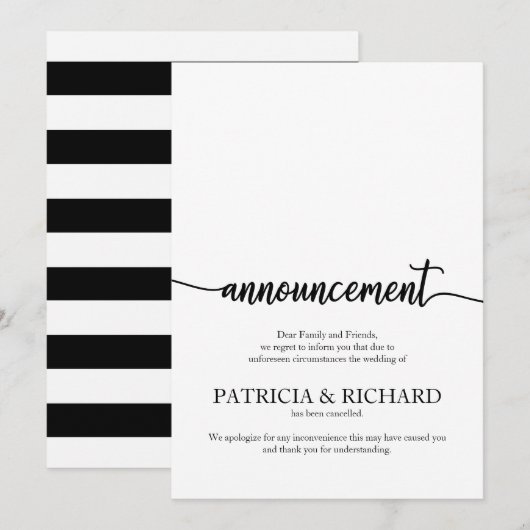 Aankondiging geannuleerd bruiloft legante kalligra (Voorkant / Achterkant)