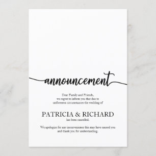 Aankondiging geannuleerd bruiloft legante kalligra