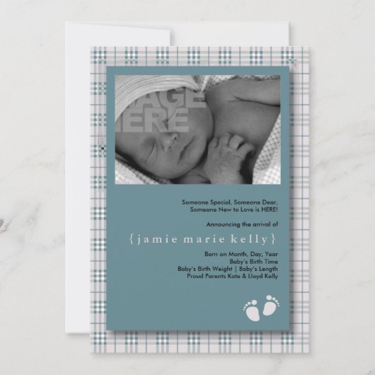 Aankondiging geboorte baby - Babyblauw geplakt (Voorkant)