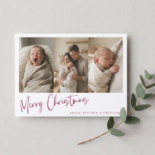 Aankondiging Geboorte Baby Kerst Foto Rood