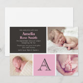 Aankondiging geboorte baby meisje/bedankkaart (Voorkant / Achterkant)