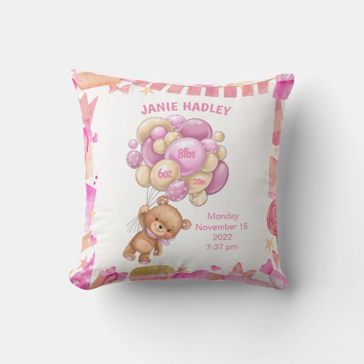 Aankondiging geboorte baby meisje kussen (Voorkant)