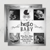 Aankondiging geboorte baby zwart-wit kinderwagen (Voorkant / Achterkant)