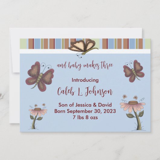 Aankondiging geboorte blauwe baby Boy Butterfly (Voorkant)