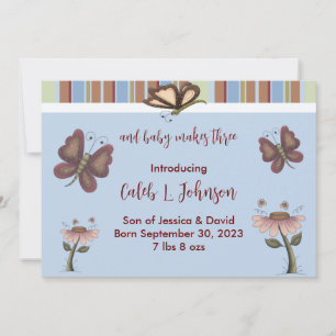 Aankondiging geboorte blauwe baby Boy Butterfly