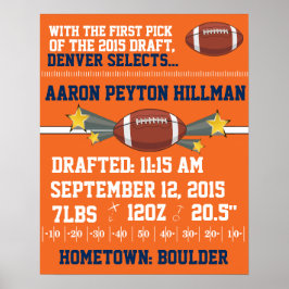 Aankondiging geboorte football - Oranje en blauw Poster