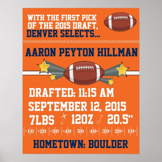 Aankondiging geboorte football - Oranje en blauw Poster (Voorkant)