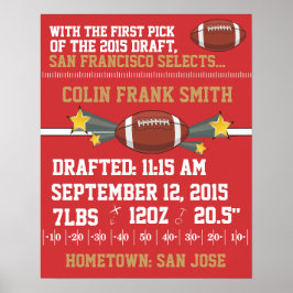 Aankondiging geboorte football - Rood en goud Poster