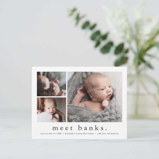 Aankondiging geboorte foto-Collage Baby op moderne Briefkaart (Staand voorkant)