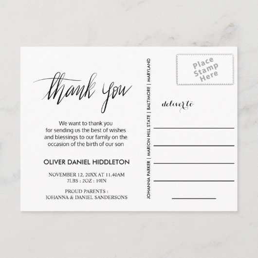Aankondiging geboorte Hartelijk dank foto van scri (Achterkant)