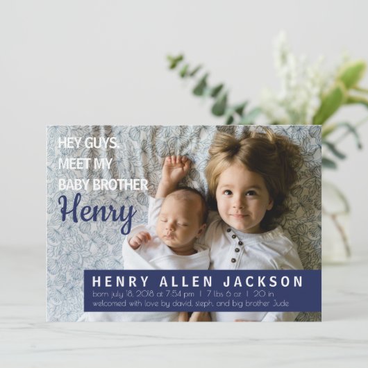 Aankondiging geboorte Hey jongens broer of zus pas (Staand voorkant)