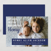 Aankondiging geboorte Hey jongens broer of zus pas (Voorkant / Achterkant)