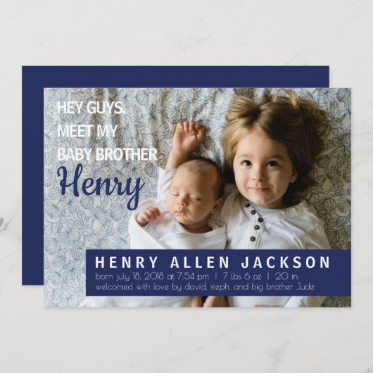 Aankondiging geboorte Hey jongens broer of zus pas (Voorkant / Achterkant)