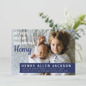 Aankondiging geboorte Hey jongens zusje broertje p (Staand voorkant)