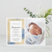 Aankondiging Geboorte Jongen Blauwe Aquarel Foto (Staand voorkant)