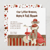 Aankondiging geboorte jongen met sokken aap, driew (Voorkant / Achterkant)