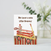 Aankondiging geboorte jongen met sokken aap, rode  (Staand voorkant)