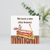 Aankondiging geboorte jongen met sokken aap, rode  (Staand voorkant)