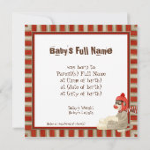 Aankondiging geboorte jongen met sokken aap, rode  (Achterkant)