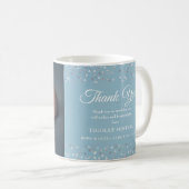 Aankondiging geboorte jongetje blauw bedankt koffiemok (Voorkant rechts)