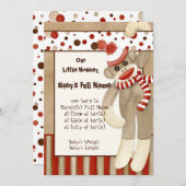 Aankondiging geboorte jongetje met sokken aap (Voorkant / Achterkant)