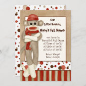 Aankondiging geboorte jongetje met sokken aap (Voorkant / Achterkant)