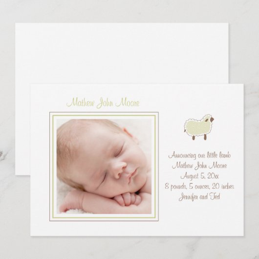 Aankondiging geboorte klein lammetje (Voorkant / Achterkant)