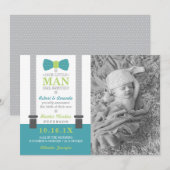 Aankondiging geboorte kleine man, turkoois, groen, (Voorkant / Achterkant)