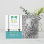 Aankondiging geboorte kleine man, turquoise, groen (Staand voorkant)