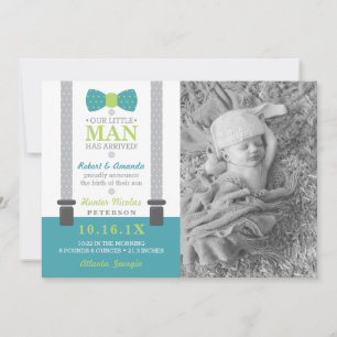 Aankondiging geboorte kleine man, turquoise, groen