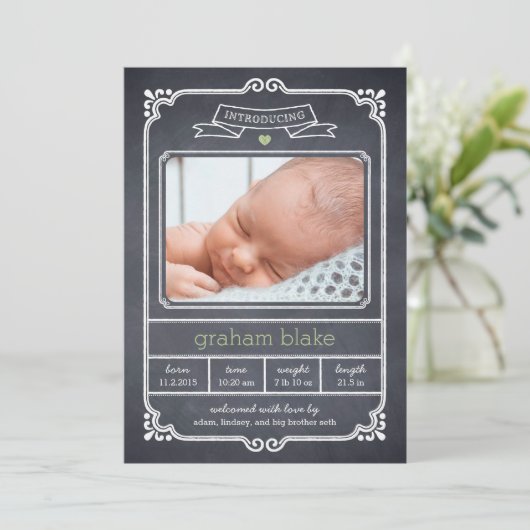 Aankondiging geboorte Lijst gekalkt - groen (Staand voorkant)