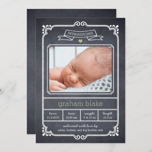 Aankondiging geboorte Lijst gekalkt - groen (Voorkant / Achterkant)