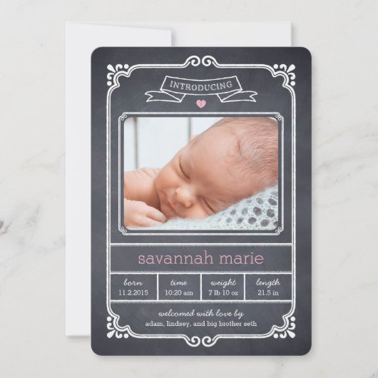 Aankondiging geboorte Lijst, gekalkt - Roze (Voorkant)