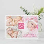 Aankondiging geboorte - Meerdere foto's roze en wi (Staand voorkant)