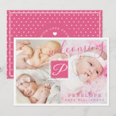 Aankondiging geboorte - Meerdere foto's roze en wi (Voorkant / Achterkant)