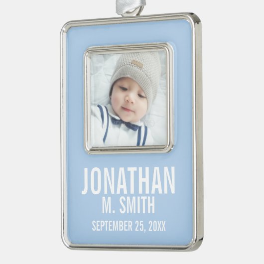 Aankondiging geboorte met aangepaste pasgeboren Ba Verzilverd Omlijst Ornament (Links)
