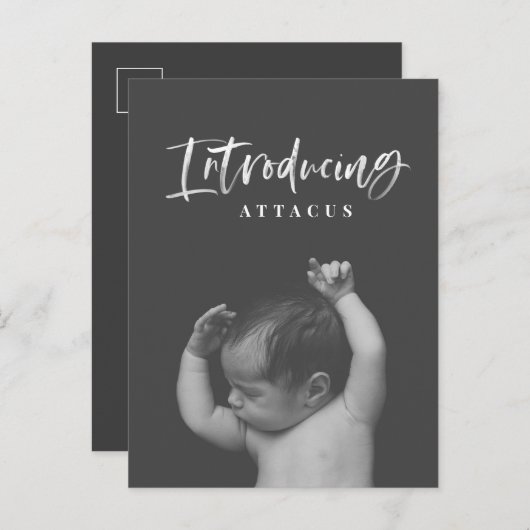 Aankondiging geboorte met waterverf script tekst f (Voorkant / Achterkant)