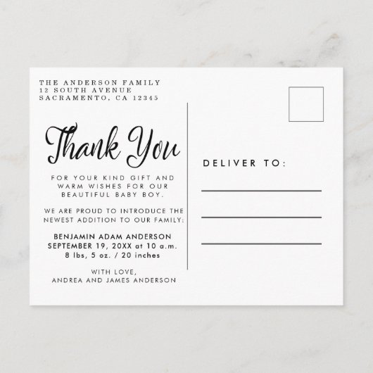 Aankondiging Geboorte Nieuwe Baby Bedankt Foto (Achterkant)